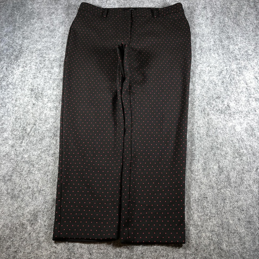 Talbots Pants Womens 12 Black Red‎ Polka Dot Hampshire Ankle Slim Trousers Work